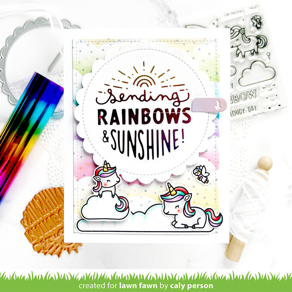 Lawn Fawn Foiled Sentiments: Sending Rainbows Hot Foil Plate (LF3387) (OUTLET)