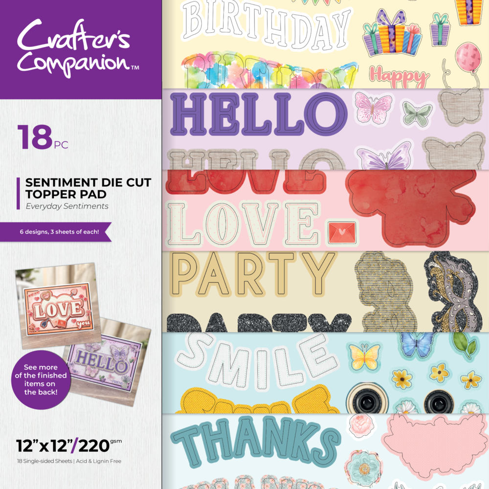 Crafter's Companion Everyday Sentiments 12x12 Inch Sentiment Die Cut Topper Pad (CC-TOP12-EVSE) (DISCONTINUED)
