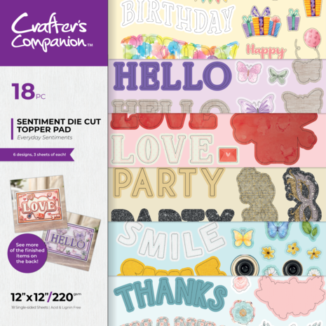 Crafter's Companion Everyday Sentiments 12x12 Inch Sentiment Die Cut Topper Pad (CC-TOP12-EVSE) (DISCONTINUED)