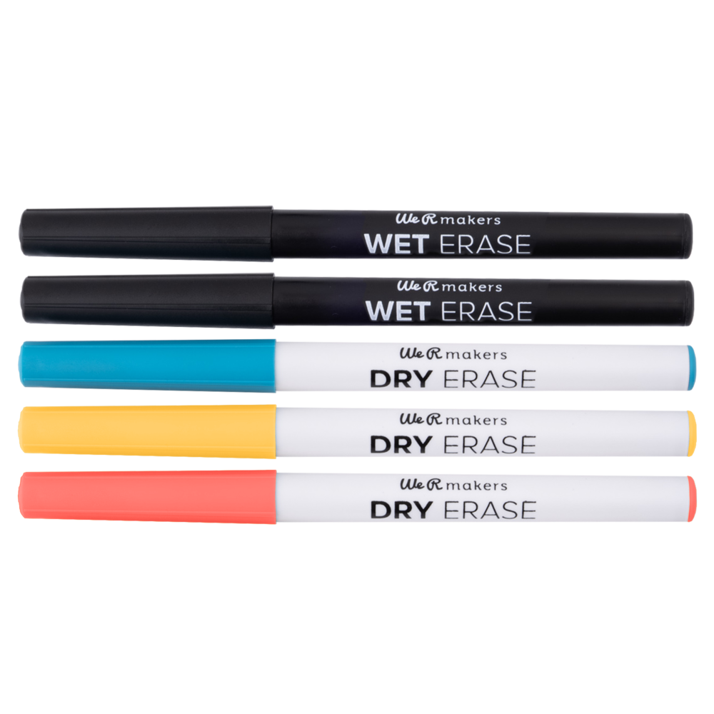 Wet and Dry Erase Combo Marker Red/Yellow/Blue Dry & Black Wet (5pcs