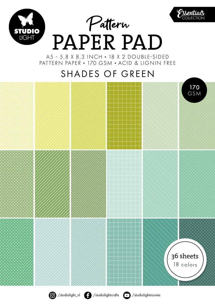 Studio Light Shades Of Green Essentials A5 Pattern Paper Pad (SL-ES-PPP164) (BASIC)