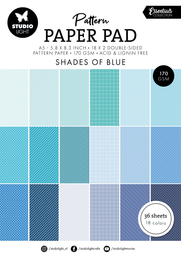 Studio Light Shades Of Blue Essentials A5 Pattern Paper Pad (SL-ES-PPP165) (BASIC) Studio Light Shades Of Blue Essentials A5 Pattern Paper Pad (SL-ES-PPP165) (BASIC)