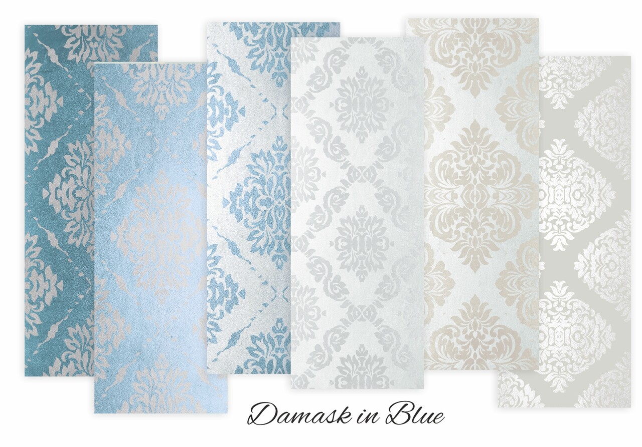Decorer Damask in Blue 3x8 Inch Paper Pack (Double-sided) (DECOR-D2) (DISCONTINUED)