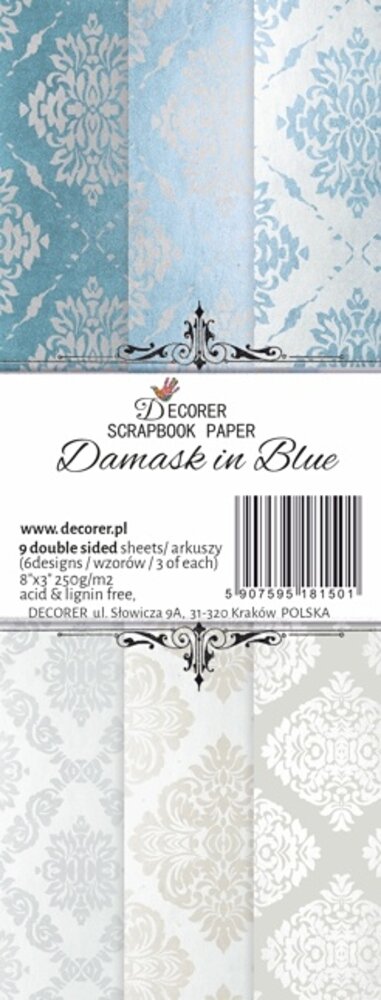 Decorer Damask in Blue 3x8 Inch Paper Pack (Double-sided) (DECOR-D2) (DISCONTINUED)