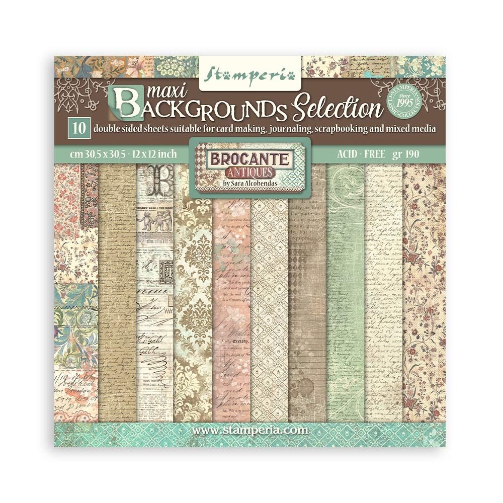 Stamperia Brocante Antiques Maxi Background 12x12 Inch Paper Pack (SBBL151) (DISCONTINUED)