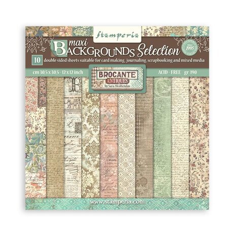Stamperia Brocante Antiques Maxi Background 12x12 Inch Paper Pack (SBBL151) (DISCONTINUED)