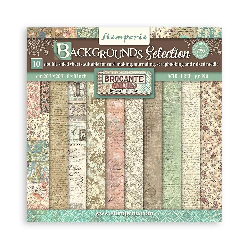 Stamperia Brocante Antiques Backgrounds 8x8 Inch Paper Pack (SBBS102)