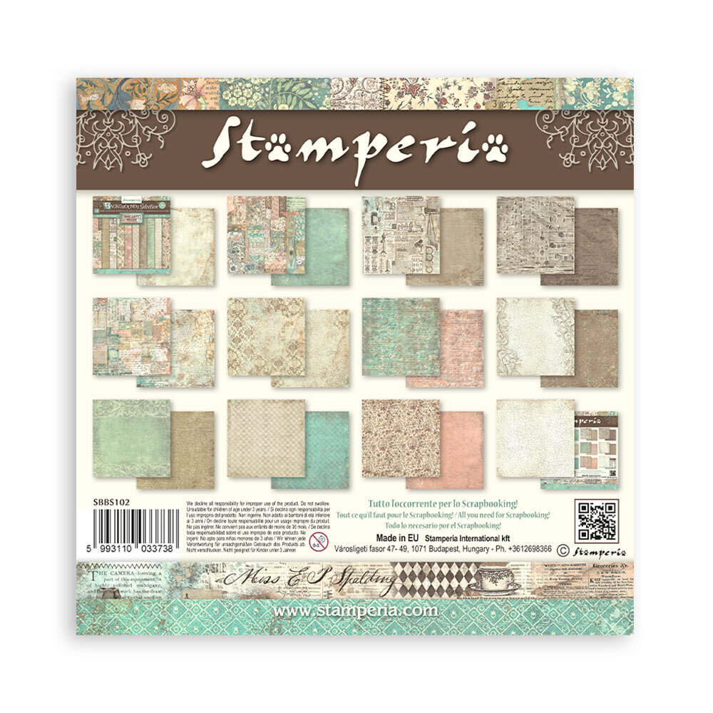 Stamperia Brocante Antiques Backgrounds 8x8 Inch Paper Pack (SBBS102)