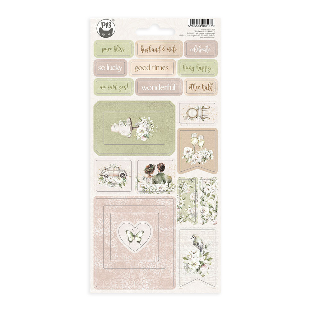 P13 Love and Lace Chipboard Stickers 01 (22pcs) (P13-LAL-34) (OUTLET)