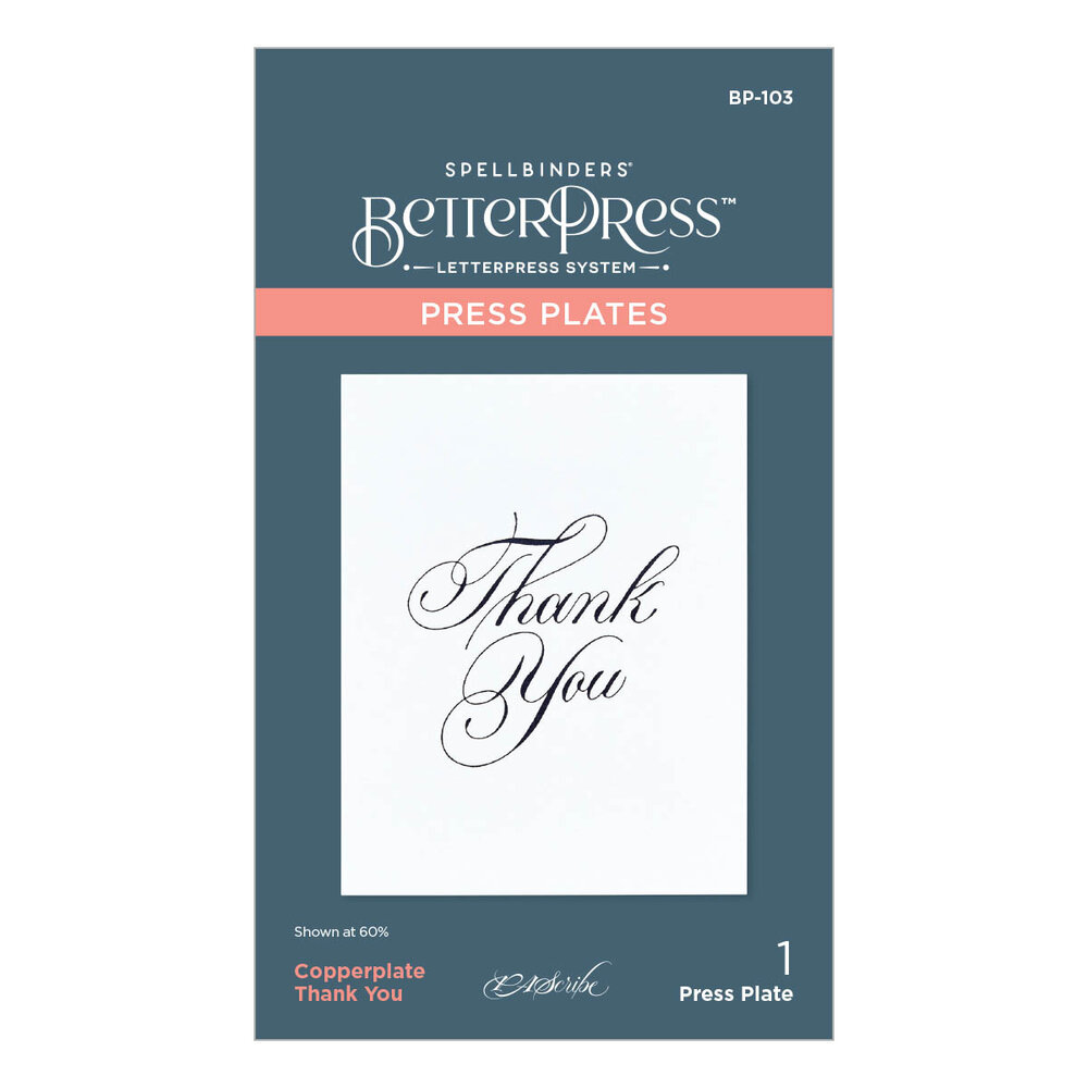 Spellbinders Copperplate Thank You Press Plate (BP-103) (DISCONTINUED) Spellbinders Copperplate Thank You Press Plate (BP-103) (DISCONTINUED)