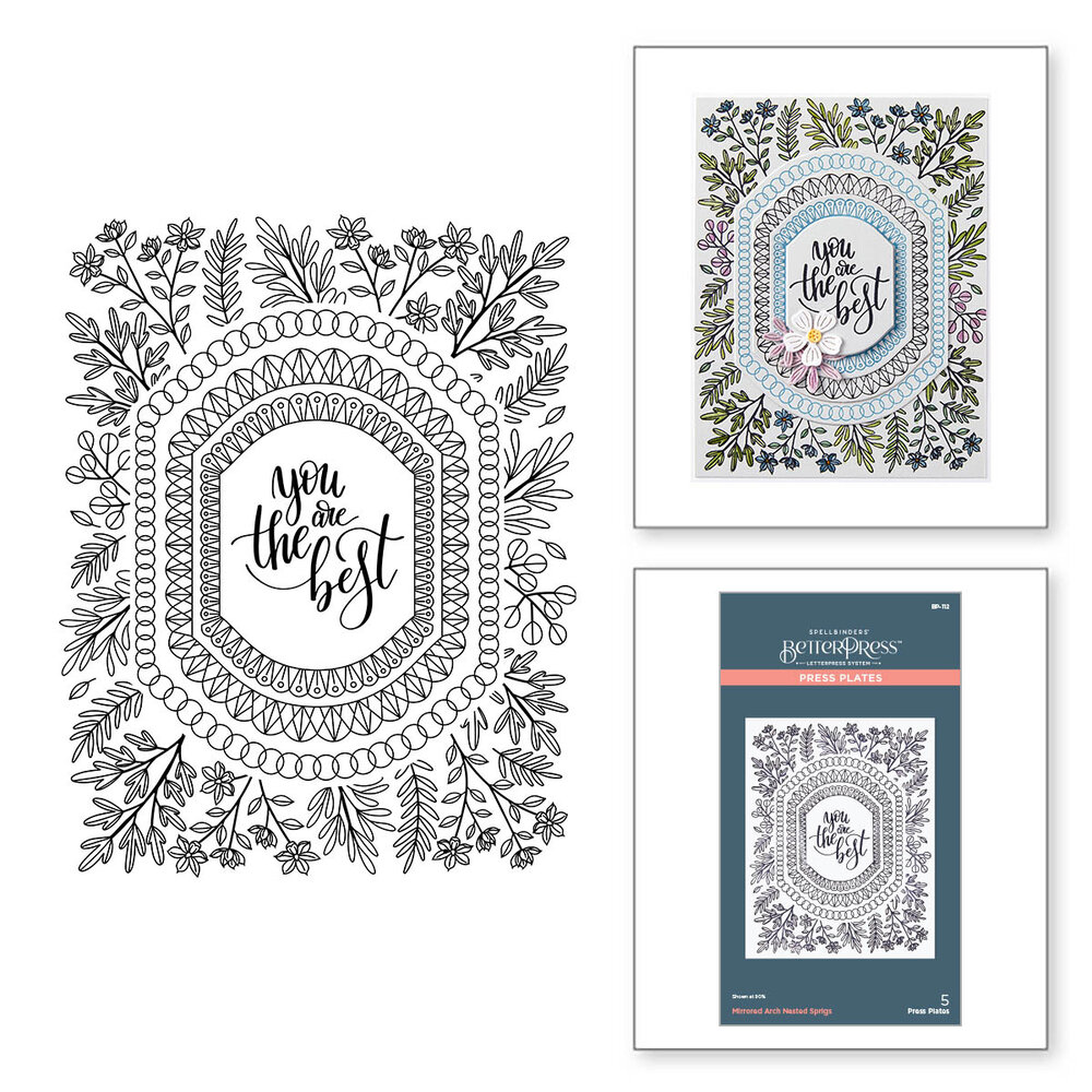 Spellbinders Mirrored Arch Nested Sprigs Press Plate (BP-112) (OUTLET)