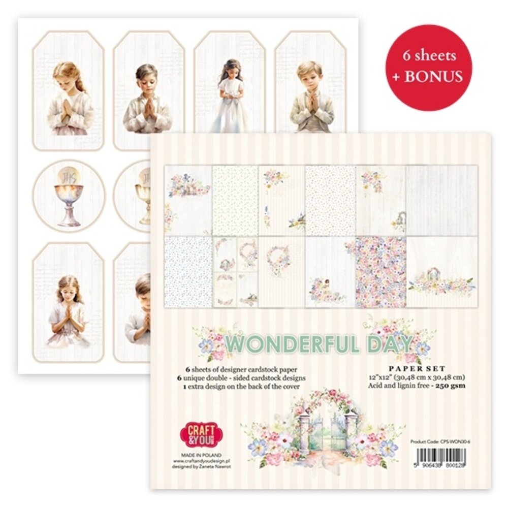 Craft & You Design Wonderful Day 12x12 Inch Paper Set 250gsm (6sheets) (CPS-WON30-6) (DISCONTINUED)