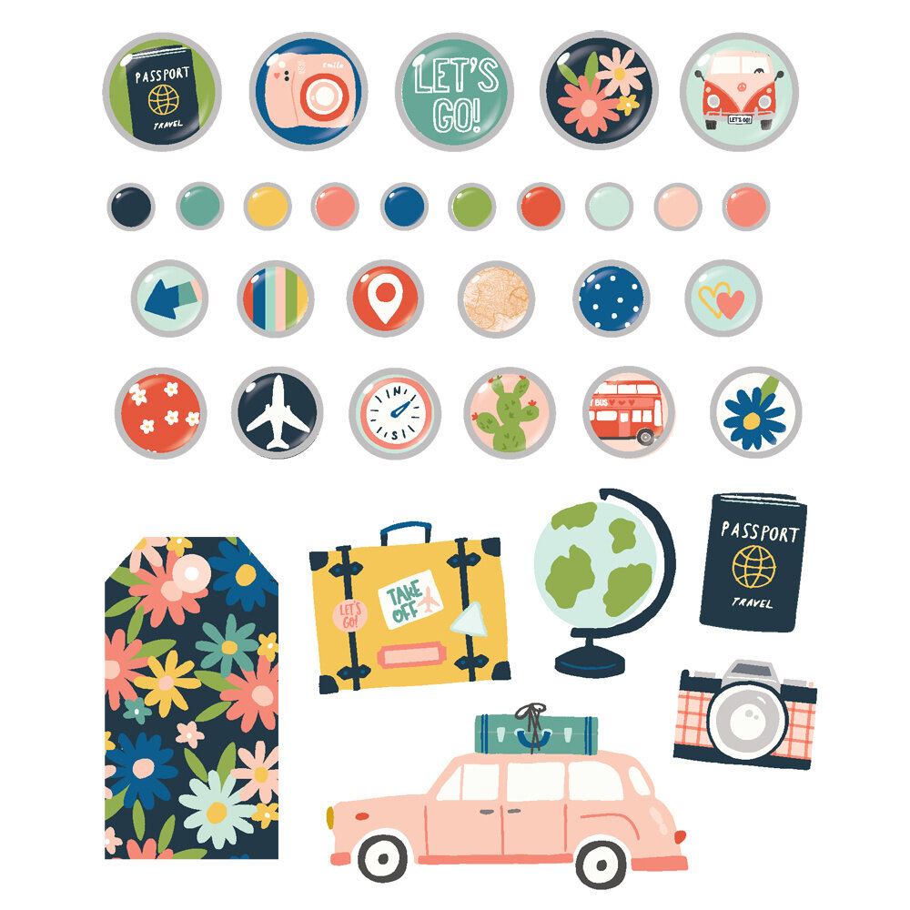 Simple Stories Pack Your Bags Decorative Brads (22125) (DISCONTINUED)