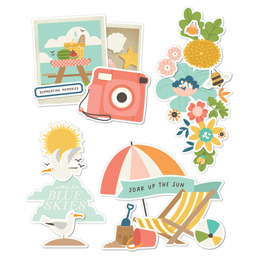 Simple Stories Summer Snapshots Layered Chipboard Stickers (22023) (DISCONTINUED)