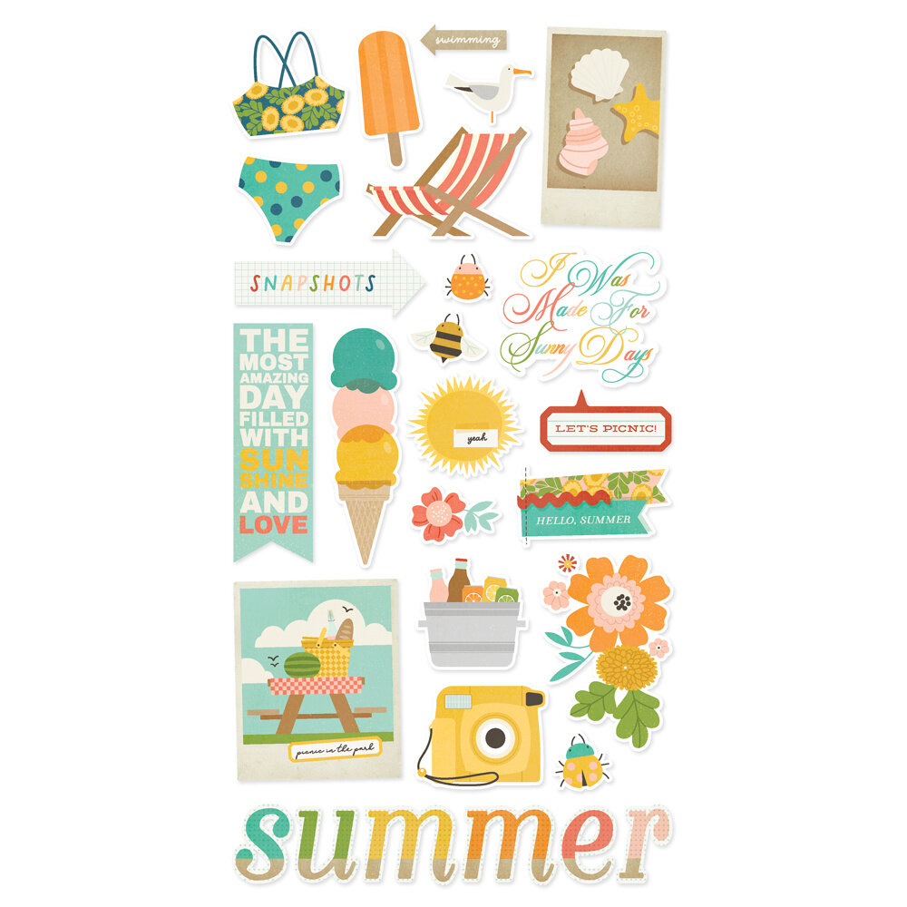 Simple Stories Summer Snapshots Chipboard Stickers (22017) (DISCONTINUED)