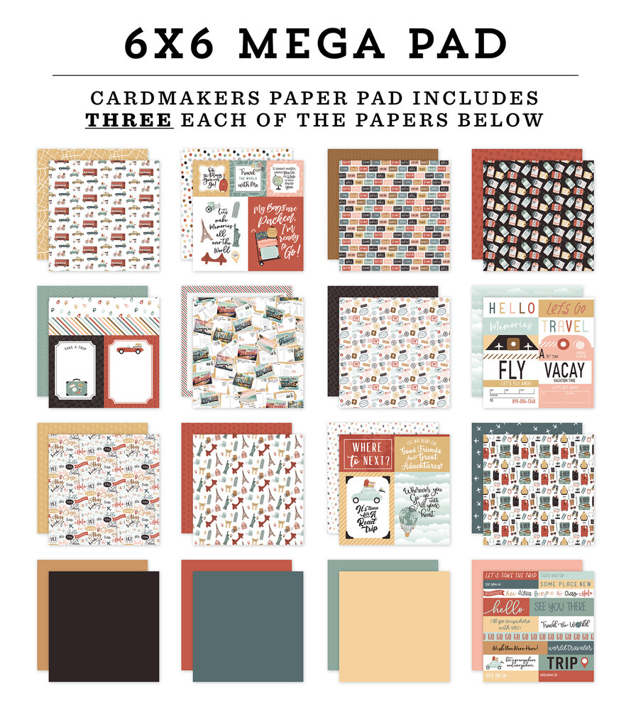 Echo Park Let's Take The Trip 6x6 Inch Cardmakers Mega Pad (LTT364031) (DISCONTINUED)