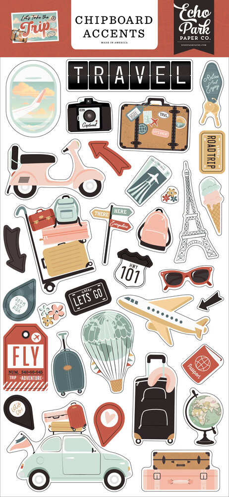 Echo Park Let's Take The Trip Chipboard Accents (LTT364021) (DISCONTINUED)