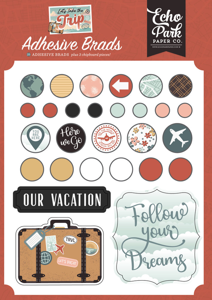 Echo Park Let's Take The Trip Adhesive Brads (LTT364020) (DISCONTINUED)