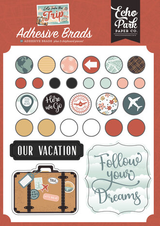 Echo Park Let's Take The Trip Adhesive Brads (LTT364020) (DISCONTINUED)