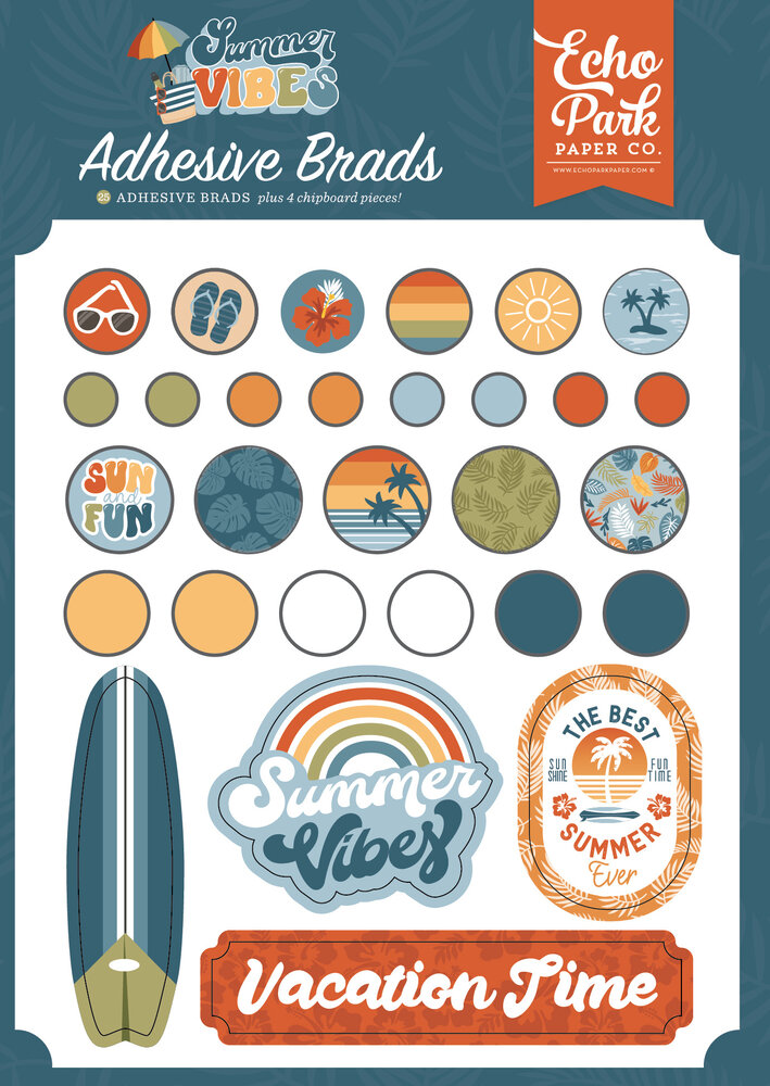 Echo Park Summer Vibes Adhesive Brads (SV365020) (DISCONTINUED)
