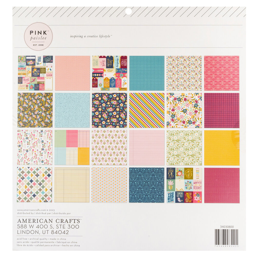American Crafts Pink Paislee Joyful Notes 12x12 Inch Paper Pad (34030800) (OUTLET)
