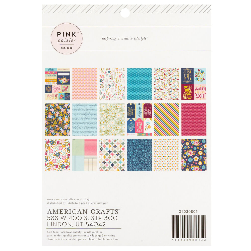 American Crafts Pink Paislee Joyful Notes 6x8 Inch Paper Pad (34030801) (OUTLET)