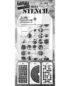 Stampers Anonymous Set #59 Tim Holtz Layering Mini Stencil (3pcs) (MST059)