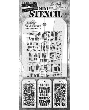 Stampers Anonymous Set #58 Tim Holtz Layering Mini Stencil (3pcs) (MST058)