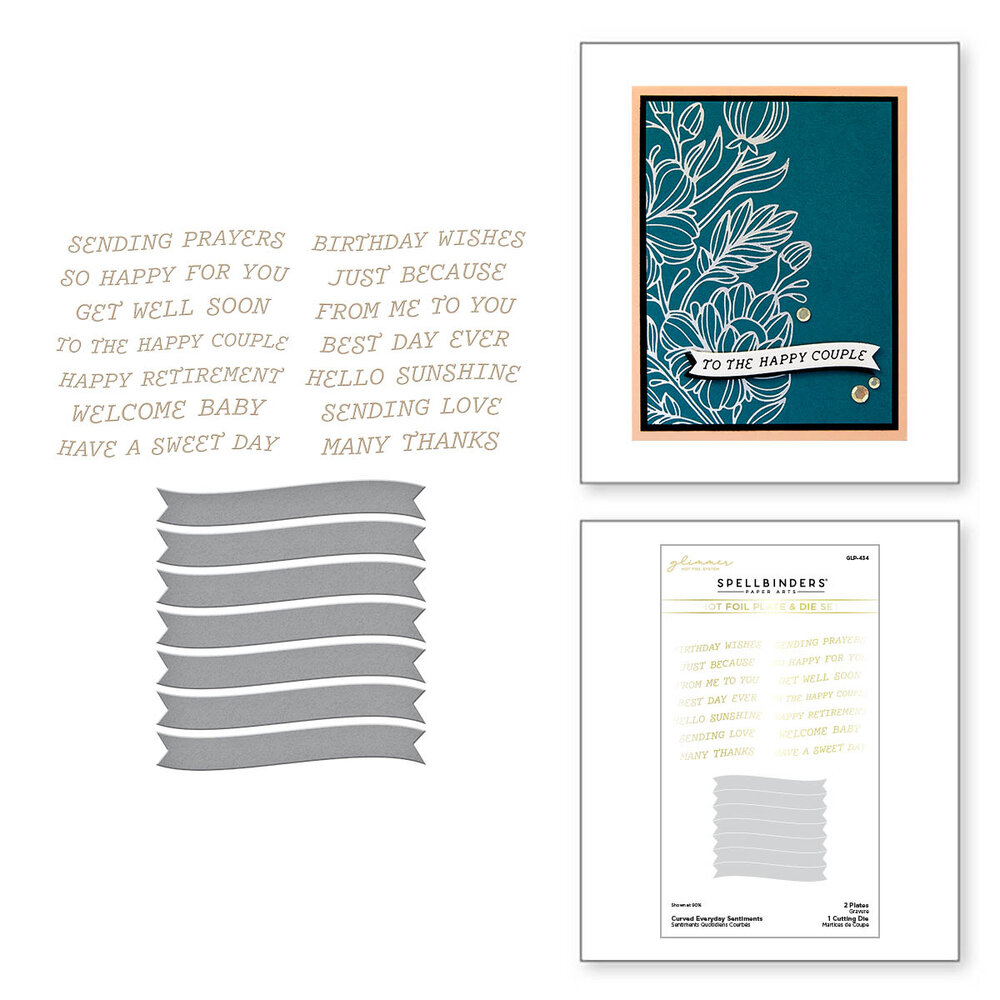 Spellbinders Curved Everyday Sentiments Glimmer Hot Foil Plate & Die Set (GLP-434)