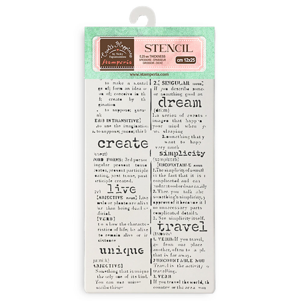 Stamperia Create Happiness Secret Diary Thick Stencil 12x25cm Dictionary (KSTDL91)