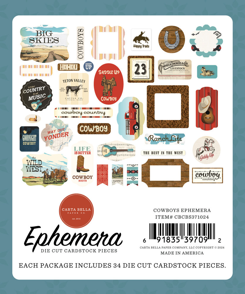 Carta Bella Cowboys Ephemera (CBCBS371024) (OUTLET)