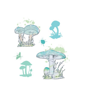 Sizzix Framelits Die w/Stamps by 49 and Market A5 Painted Pencil Mushrooms (10+2pcs) (666637)