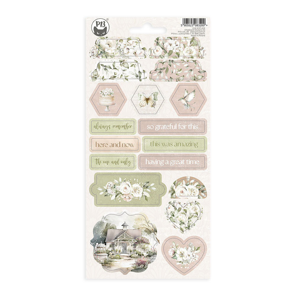 P13 Love and Lace Chipboard Stickers 03 (18pcs) (P13-LAL-36) (DISCONTINUED)