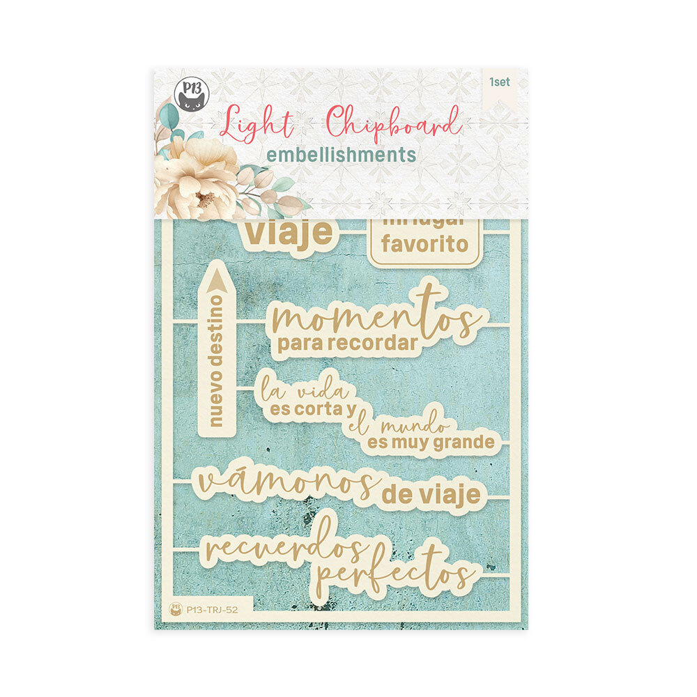 P13 Travel Journal Light Chipboard Embellishments ESP (8pcs) (P13-TRJ-52) (DISCONTINUED)