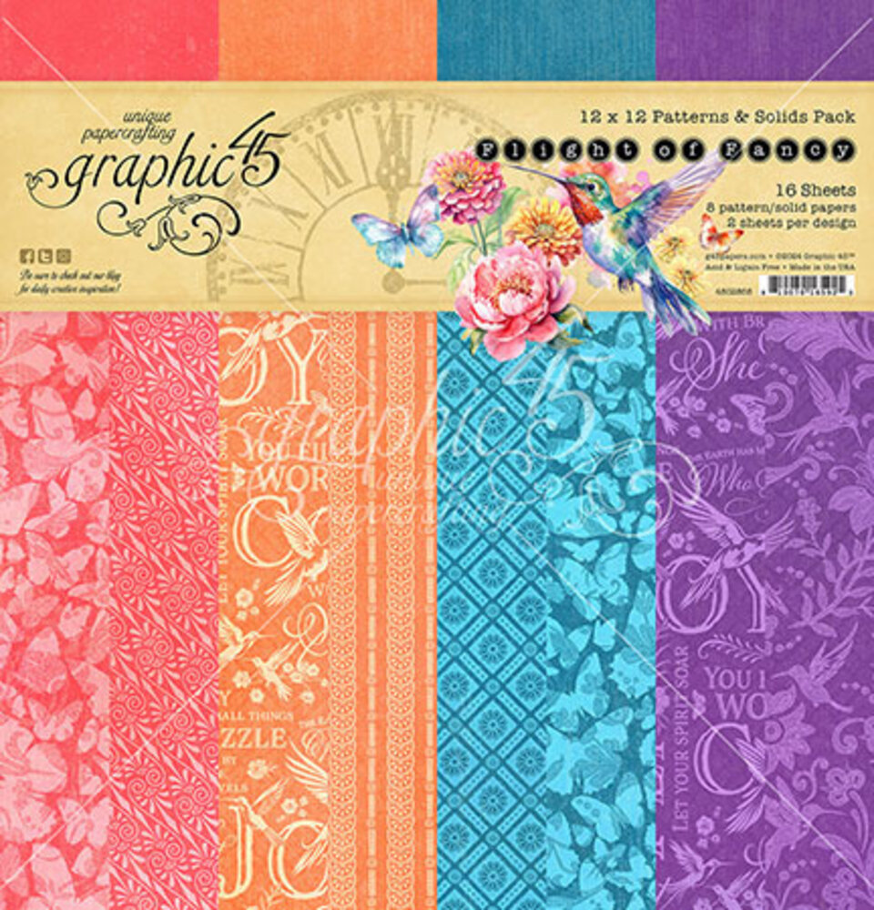 Graphic 45 Flight of Fancy 12x12 Inch Patterns & Solids Pack (4502855)