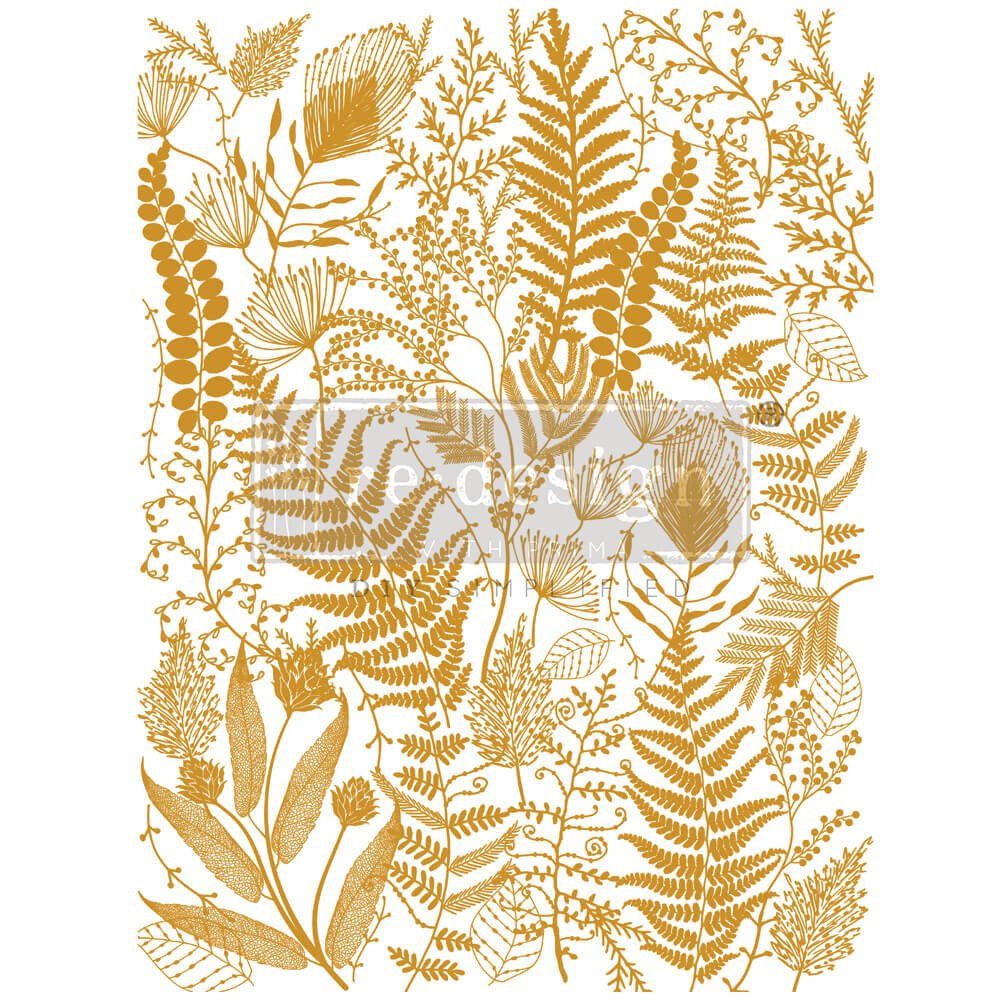 Re-Design with Prima Kacha Gold Foil Foliage Finesse 18x24 Inch Decor Transfers (669775)
