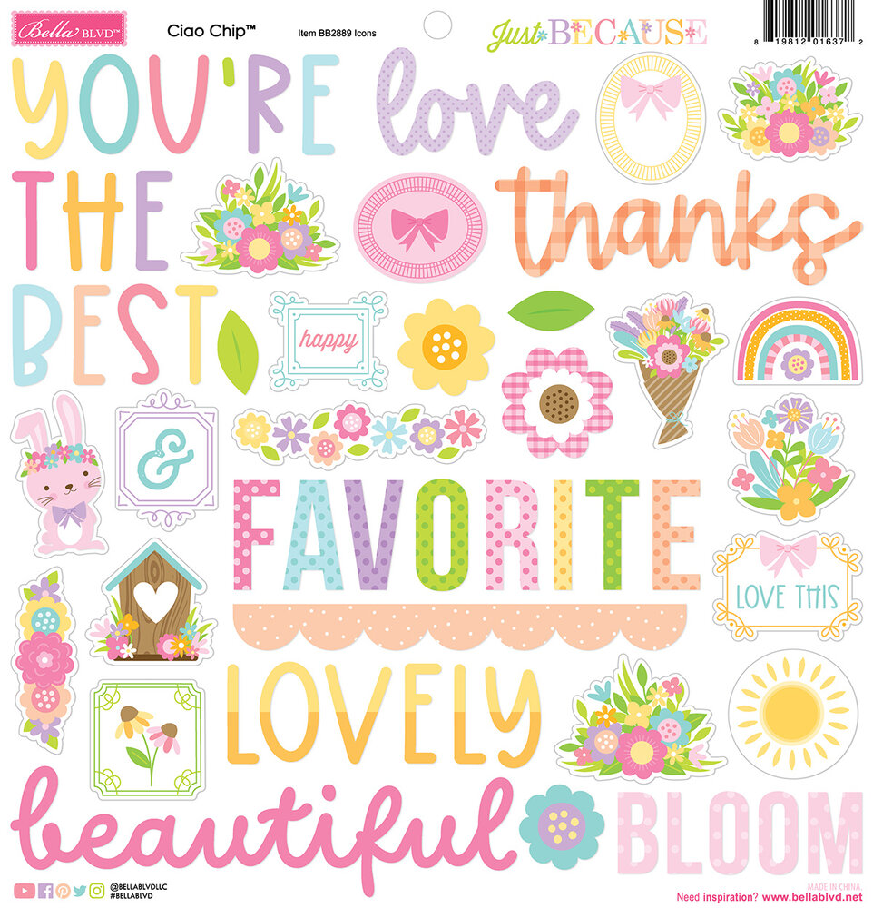 Bella BLVD Just Because Ciao Chipboard Icons (BB2889) (DISCONTINUED)