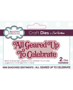Creative Expressions Sue Wilson Craft Die Mini Shadowed Sentiments All Geared Up To Celebrate (CEDSS048) (OUTLET)