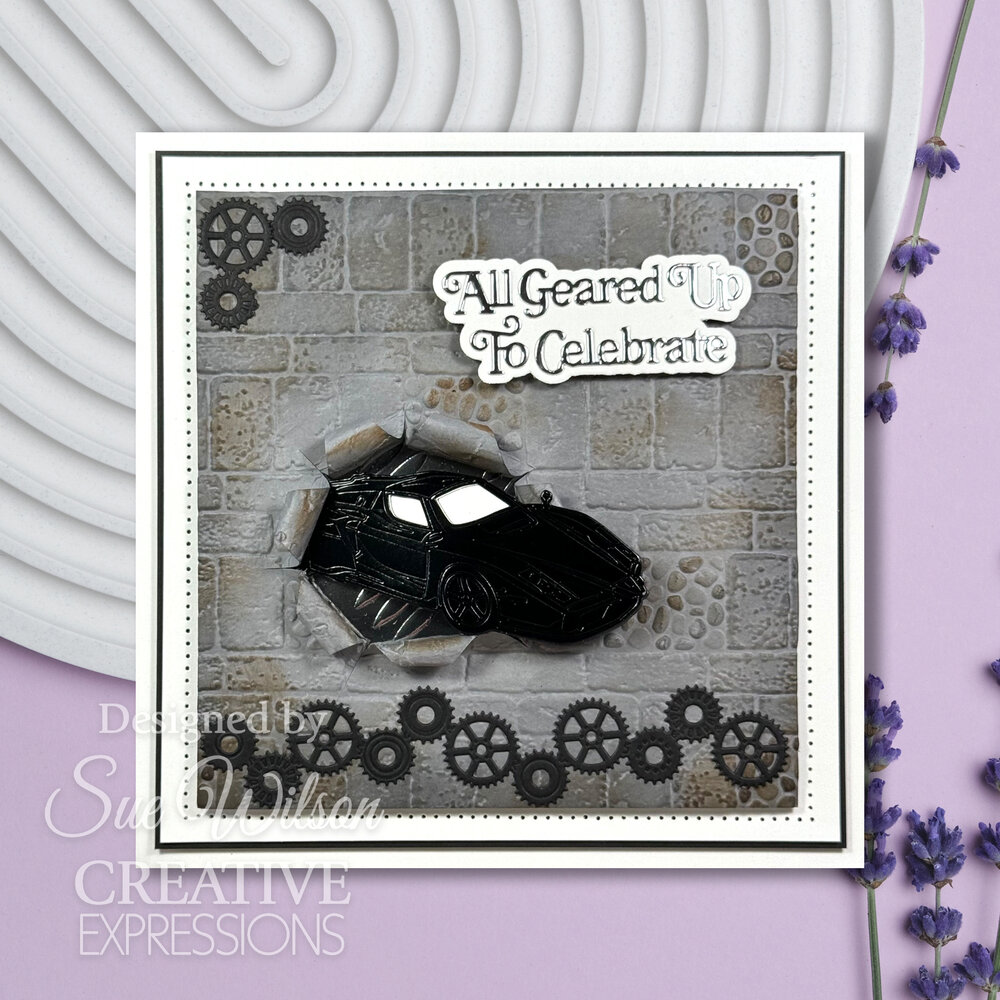 Creative Expressions Sue Wilson Craft Die Mini Shadowed Sentiments All Geared Up To Celebrate (CEDSS048) (OUTLET)