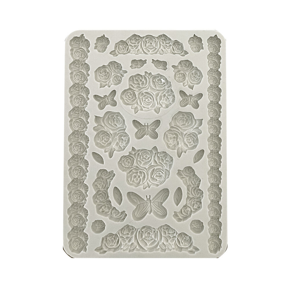 Stamperia Shabby Rose Silicon Mould A5 Roses and Butterfly (KACMA529)