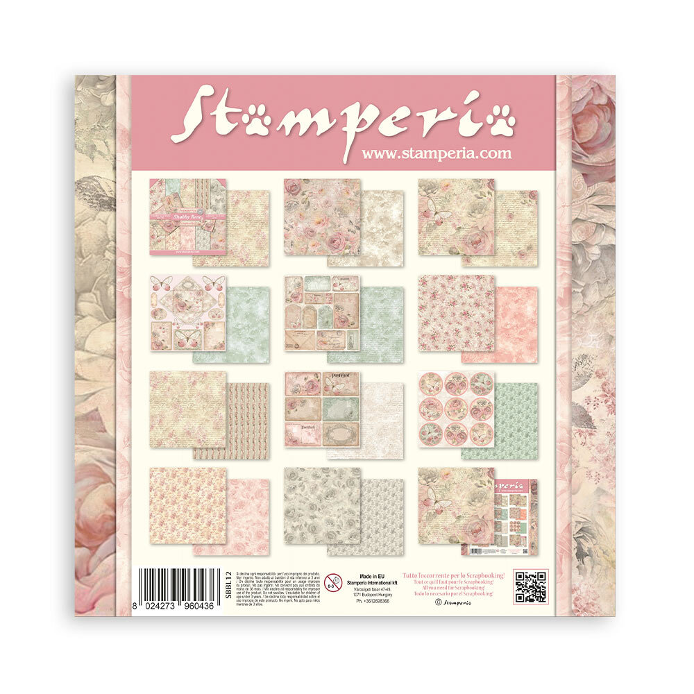 Stamperia Shabby Rose 12x12 Inch Paper Pack (SBBL12)