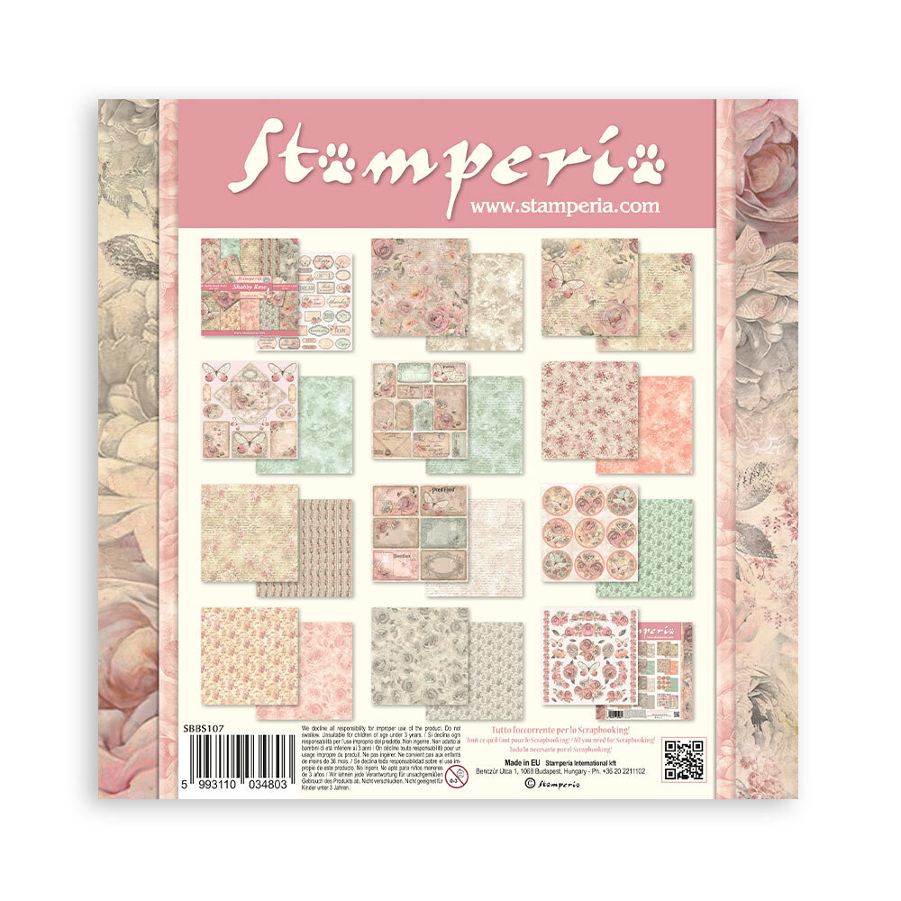 Stamperia Shabby Rose 8x8 Inch Paper Pack (SBBS107) Stamperia Shabby Rose 8x8 Inch Paper Pack (SBBS107)