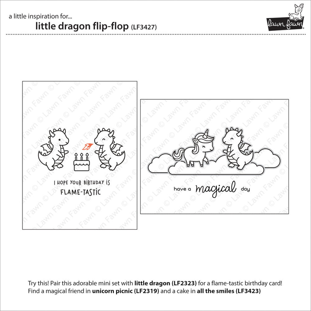 Lawn Fawn Little Dragon Flip Flop Clear Stamps (LF3427) (DISCONTINUED)