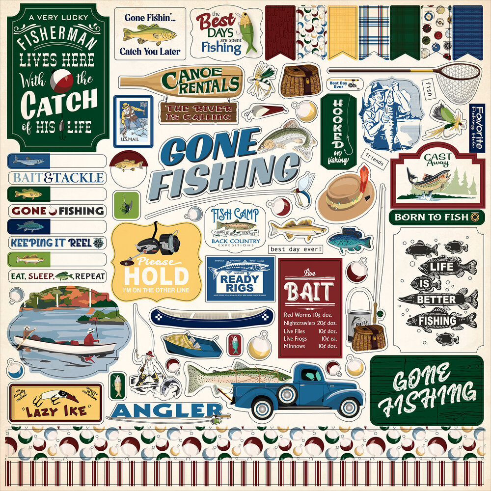 Carta Bella Gone Fishing 12x12 Inch Element Sticker (CBGF374014) (OUTLET)