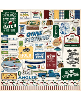 Carta Bella Gone Fishing 12x12 Inch Element Sticker (CBGF374014) (OUTLET)