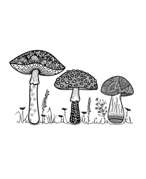 Crafty Individuals Happy Mushrooms Unmounted Rubber Stamps (CI-647) (OUTLET)