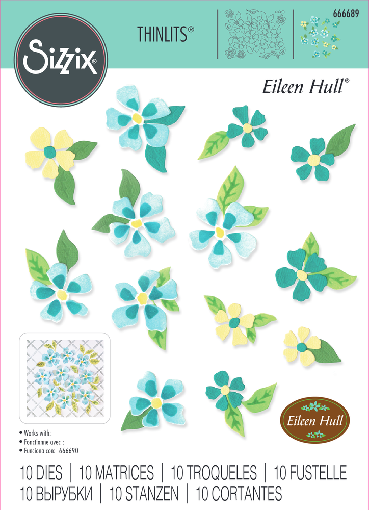 Sizzix Thinlits Die by Eileen Hull Painterly Blooms & Background (10pcs) (666689)