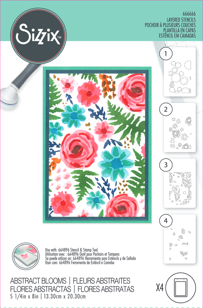 Sizzix Layered Stencil Abstract Blooms (4pcs) (666666) Sizzix Layered Stencil Abstract Blooms (4pcs) (666666)