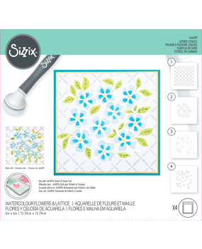 Sizzix Layered Stencil by Eileen Hull Watercolour Flowers & Lattice (4pcs) (666690) (DISCONTINUED)