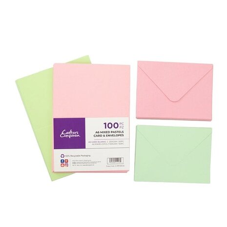 Crafter's Companion Card & Envelopes A6 Mixed Pastels (100pcs) (CC-MPCBEN-A6)